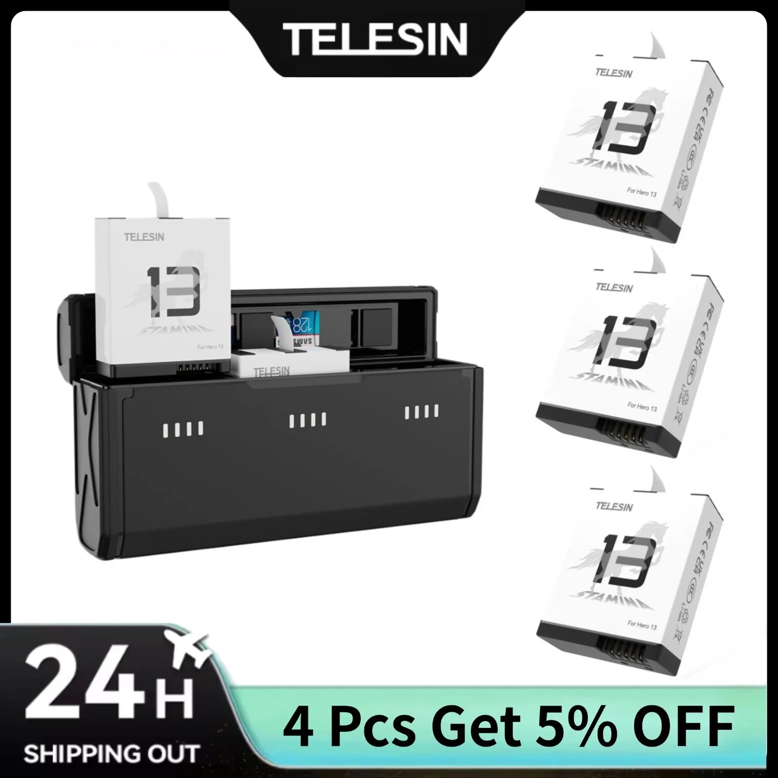 Gopro Action Camera Hero 11 Black - TELESIN Portable Fast Charging Box and