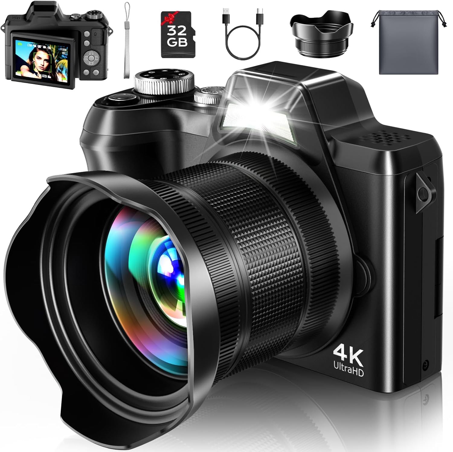 Photography Zoom - 4K Travel Photography Digital Camera, 56MP