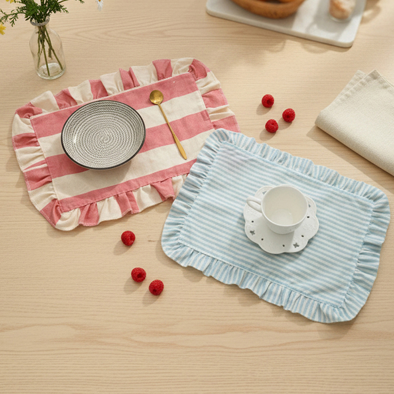 Photography Coffee - Minimalist Stripe Ruffle Placemat Coffee Table